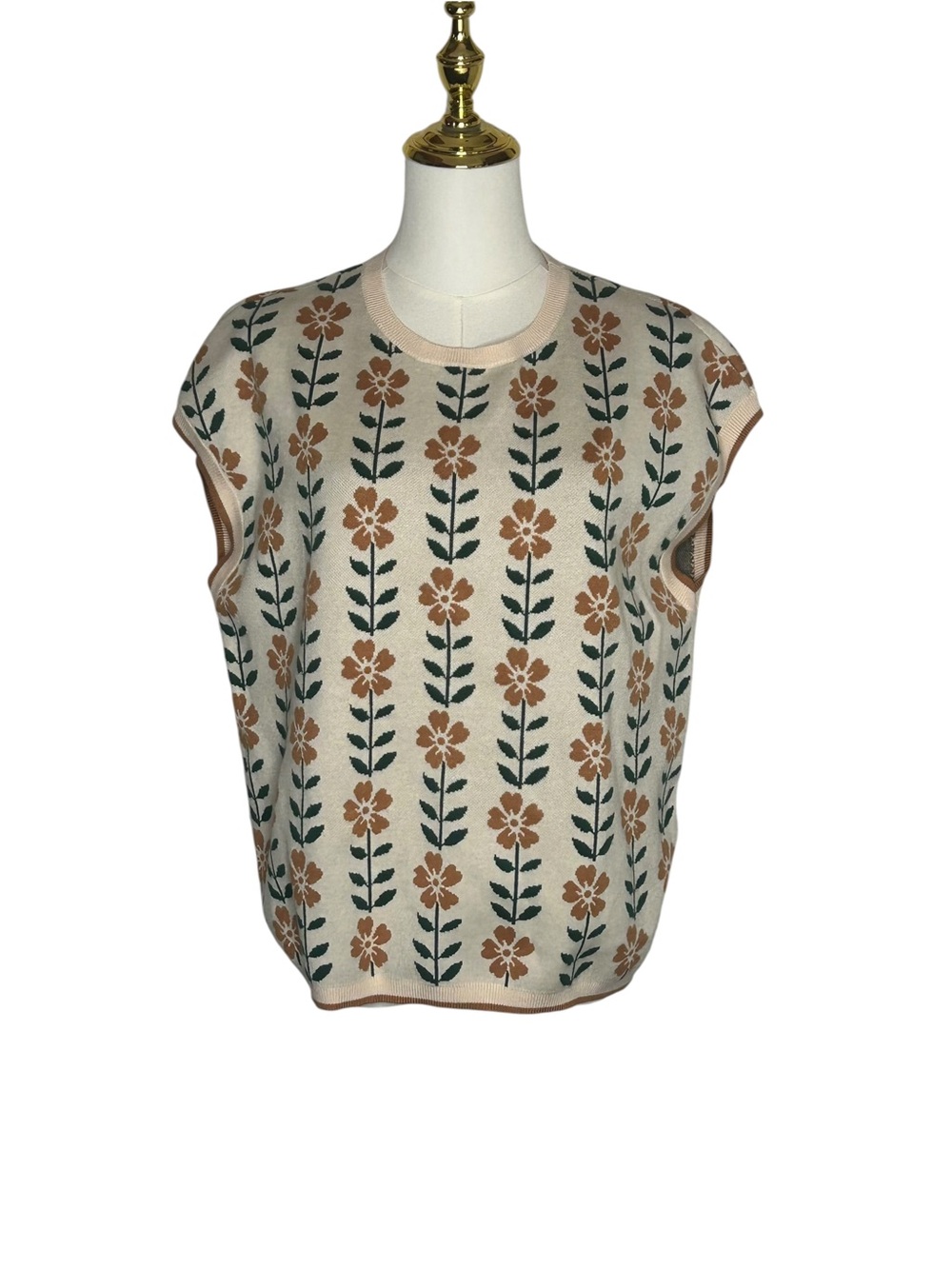 Zesica Retro Floral Knit Crewneck Grannycore Sweater Vest Sz L 70s Inspired EUC